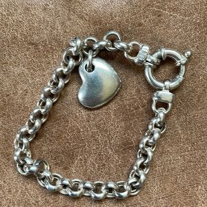 Vintage 925 Sterling Silver Italy Milor Puffy Heart Charm Rolo Link Bracelet7.5”